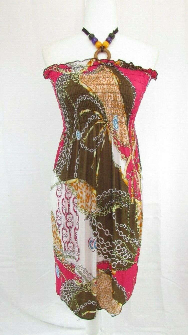 Romantic Sini Halter Multi-Color Wrinkle Free Summer Sun Dress Sundress NWT Med